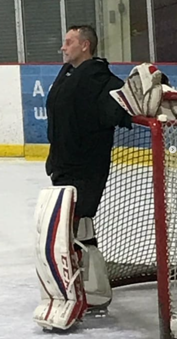 Tim taking a Ken Dryden style water break