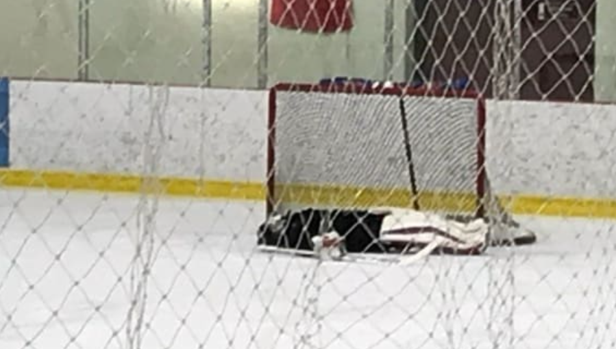 Tim becoming one with the ice after a fall