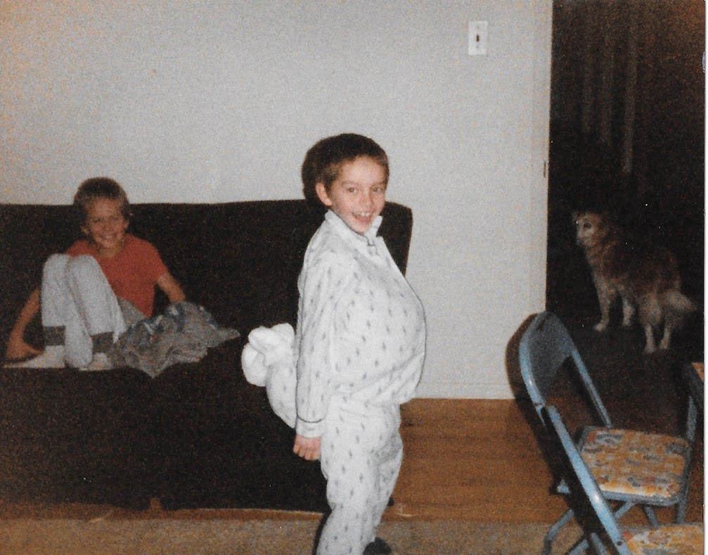 Tim as a child pretending to be a rabbit